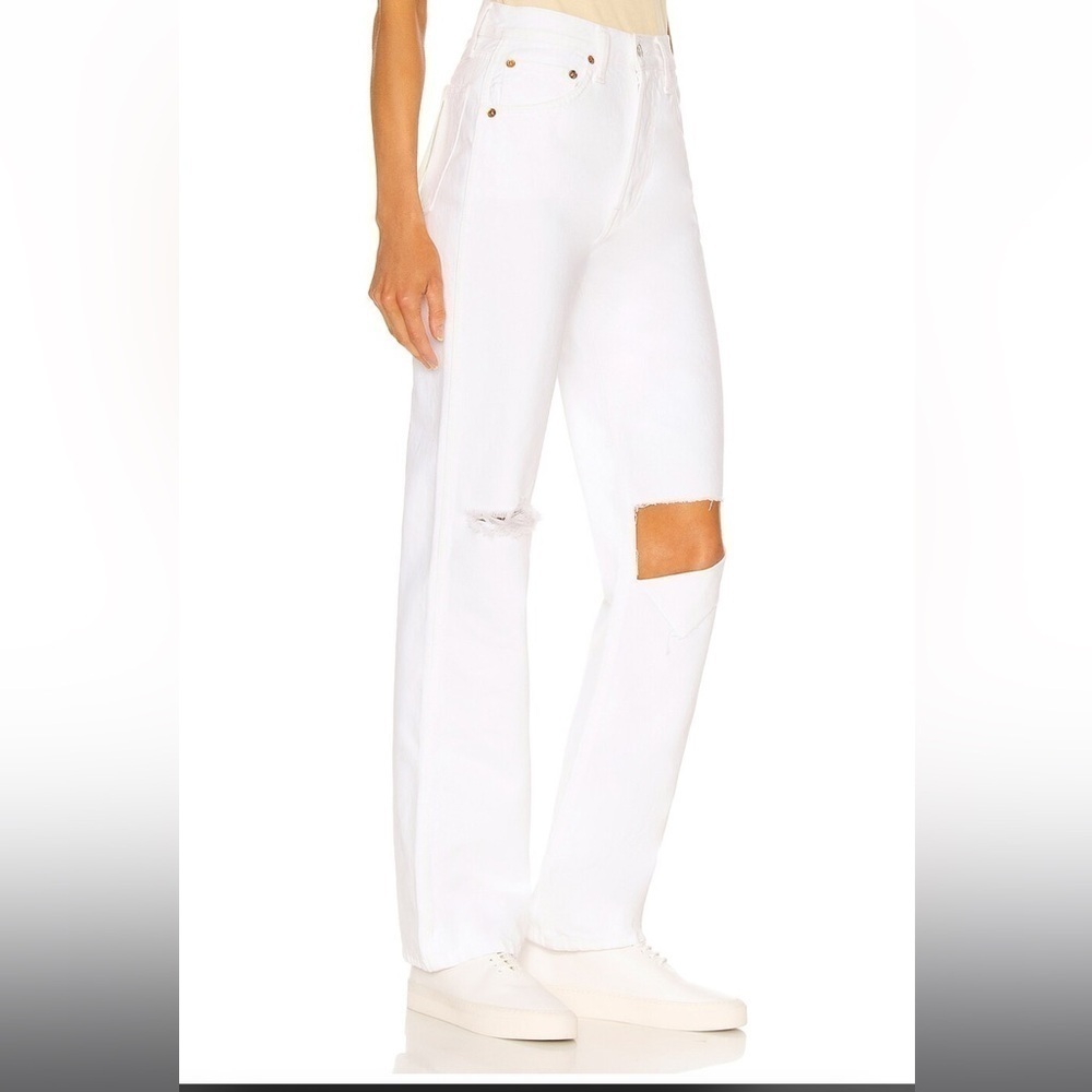 RE/DONE 90s High Rise Loose Jeans in White with Rips